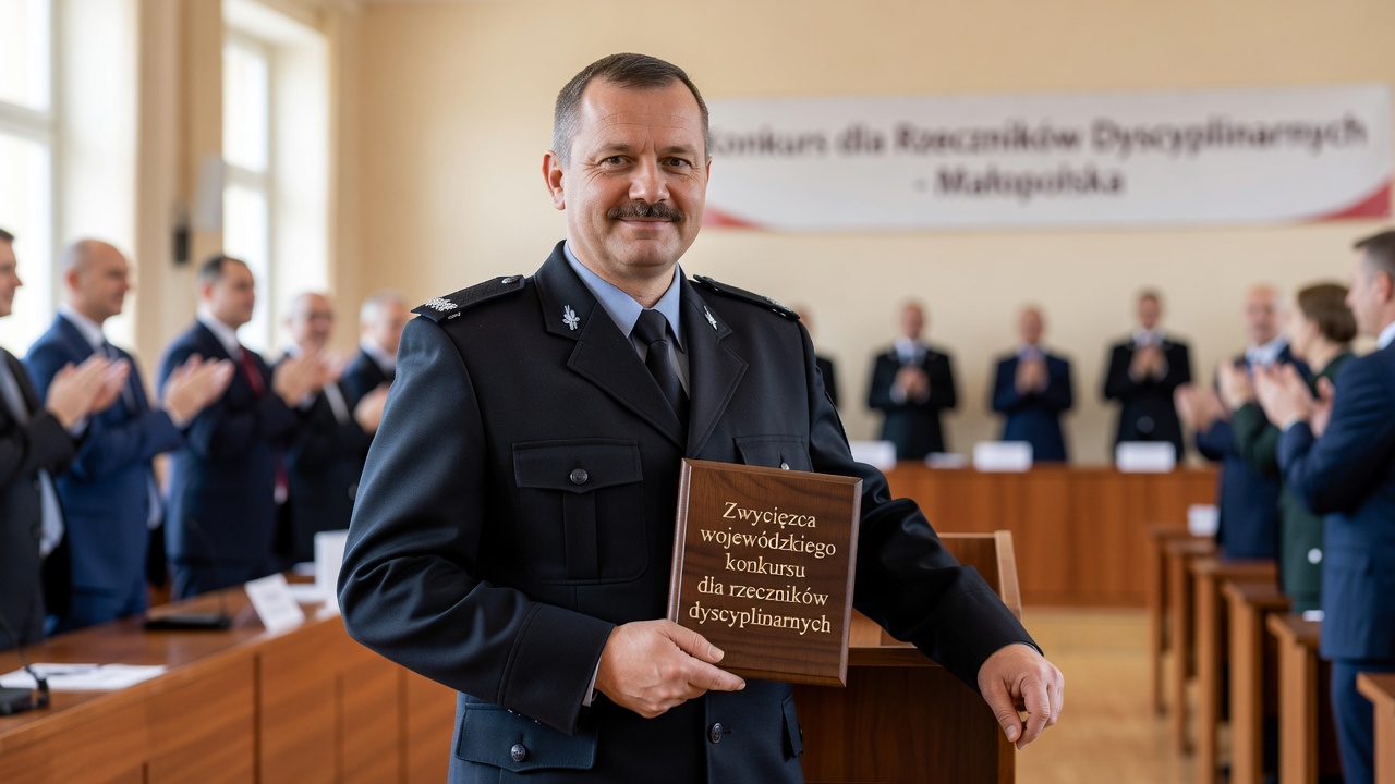 Policjant z Olkusza triumfuje w wojewódzkim konkursie dla rzeczników dyscyplinarnych